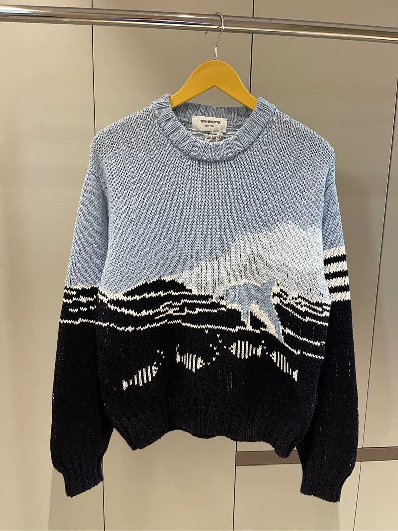 Thom Browne Thom browne Light blue and navy blue classic four-striped d Size US M / EU 48-50 / 2 - 2 Thumbnail