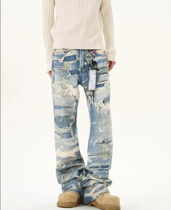 Jean Kihara x Ezawa Wide Leg Jeans Torn & Shredded Denim Size US 30 / EU 46 - 3 Thumbnail