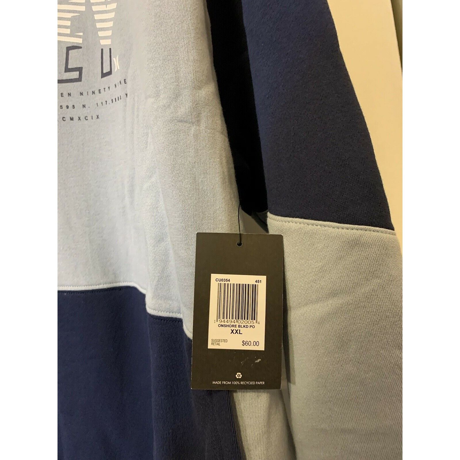 Hurley New Hurley Men's Sz XXL Blue Gray Color Block Pullover Hoodi Size US XXL / EU 58 / 5 - 7 Thumbnail