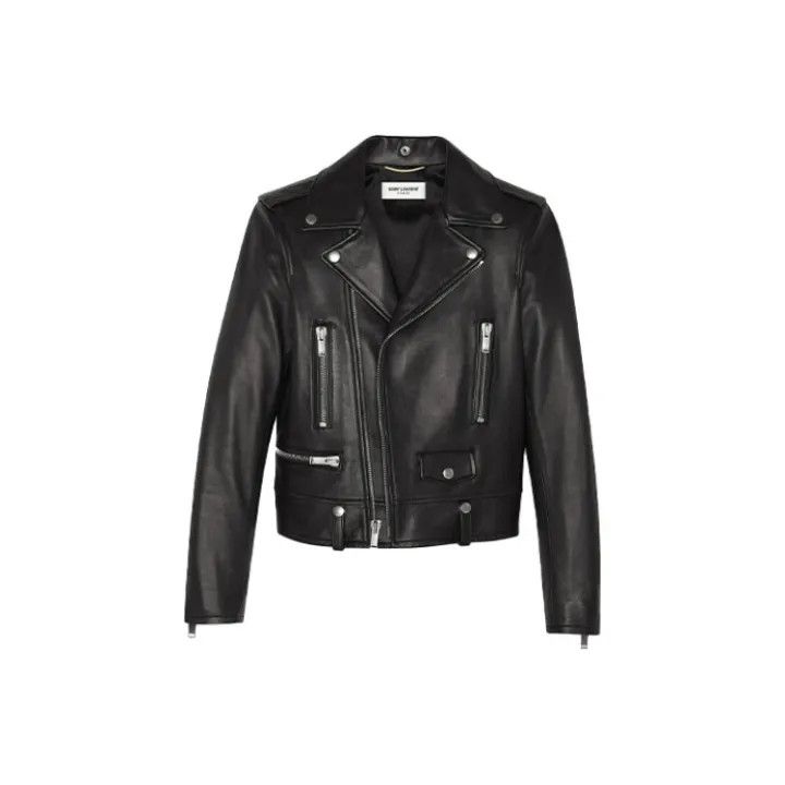 Yves Saint Laurent Saint Laurent Black Leather Biker Jacket for Women 0079 Size S / US 4 / IT 40 - 1 Thumbnail
