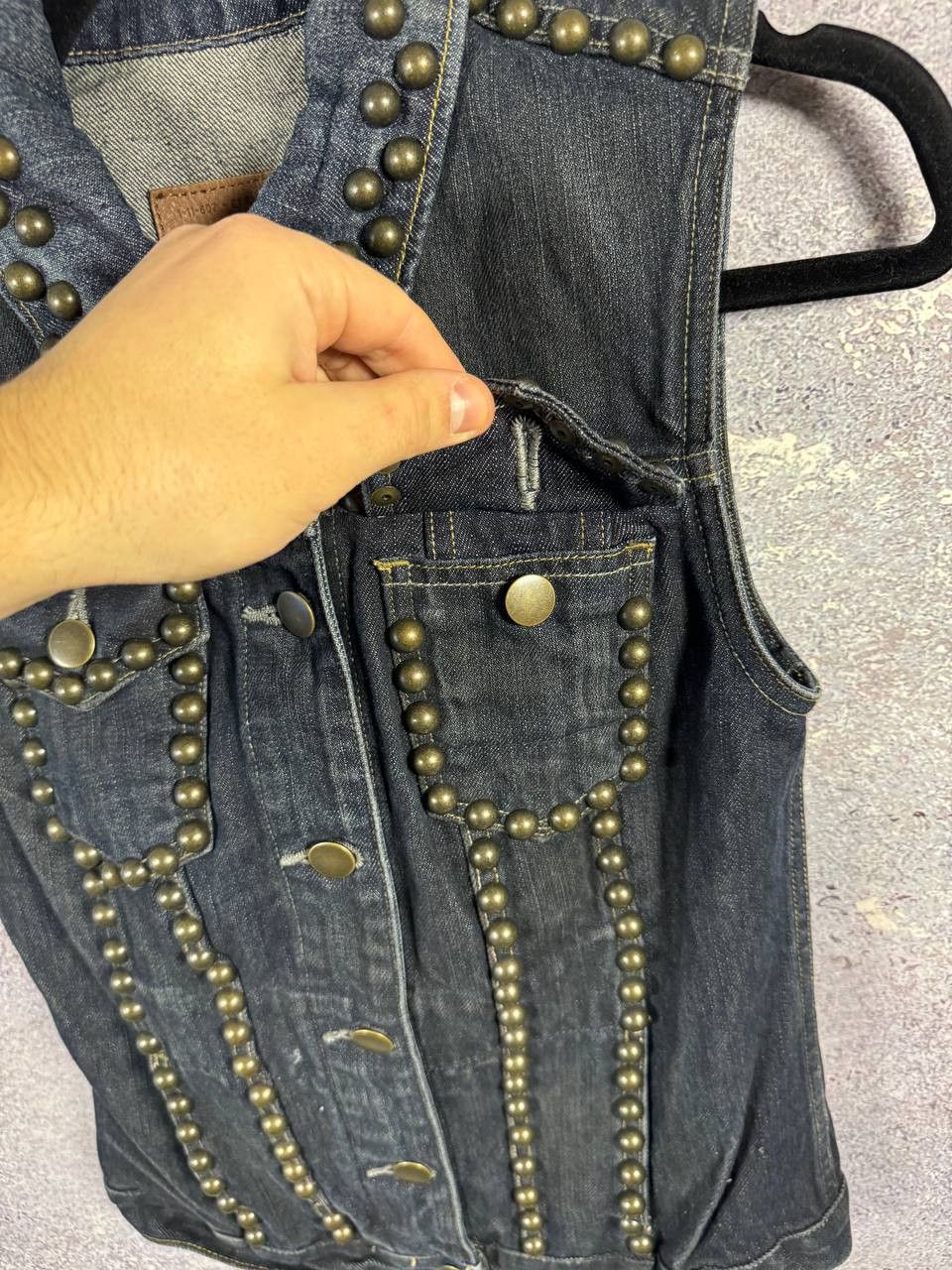 Allsaints × Vintage AllSaints Spitalfields Biker Studded Denim Vests Gilet S sz Size S / US 4 / IT 40 - 6 Thumbnail