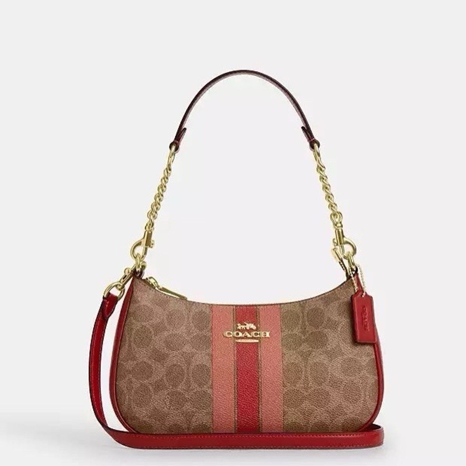 Coach NWT Coach Teri Shoulder Bag With STRIPE CAL81 Gold/Tan Multi Size ONE SIZE - 6 Thumbnail