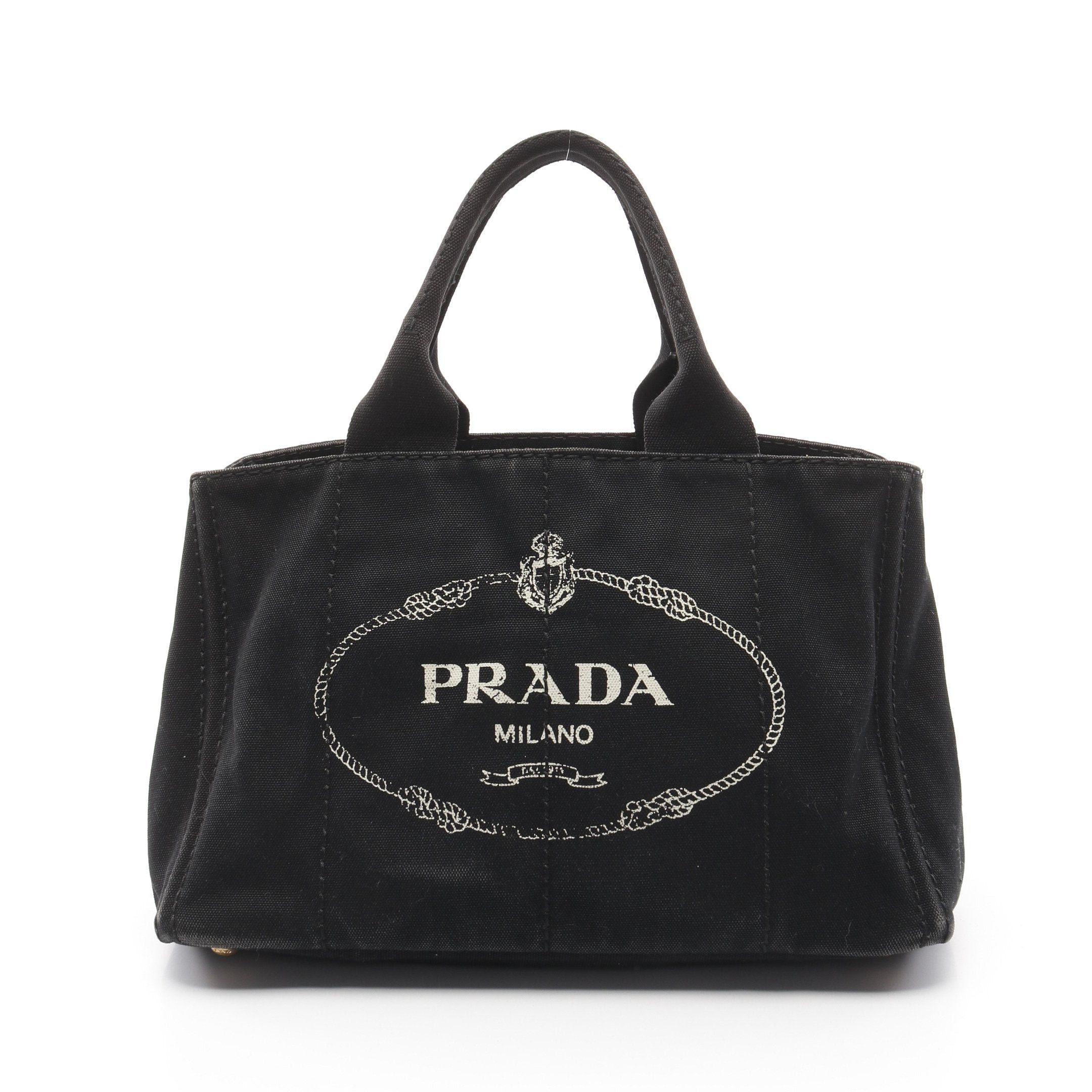 Prada Prada Kanapa Handbag Tote Bag Canvas Black Size ONE SIZE - 1 Thumbnail