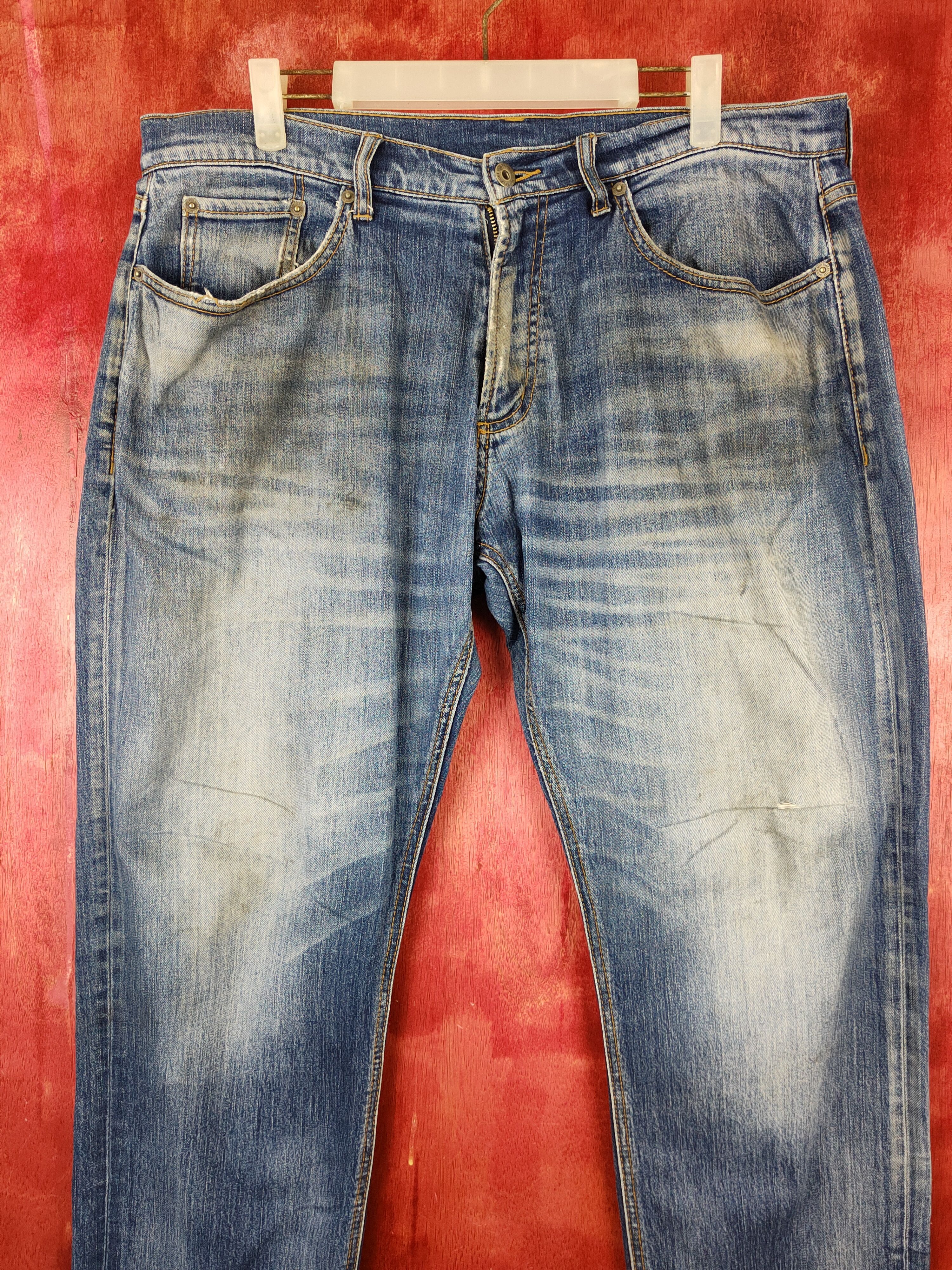 Japanese Brand Closshi Dark Blue Distressed Ripped Jeans #S1699 Size US 35 - 2 Thumbnail