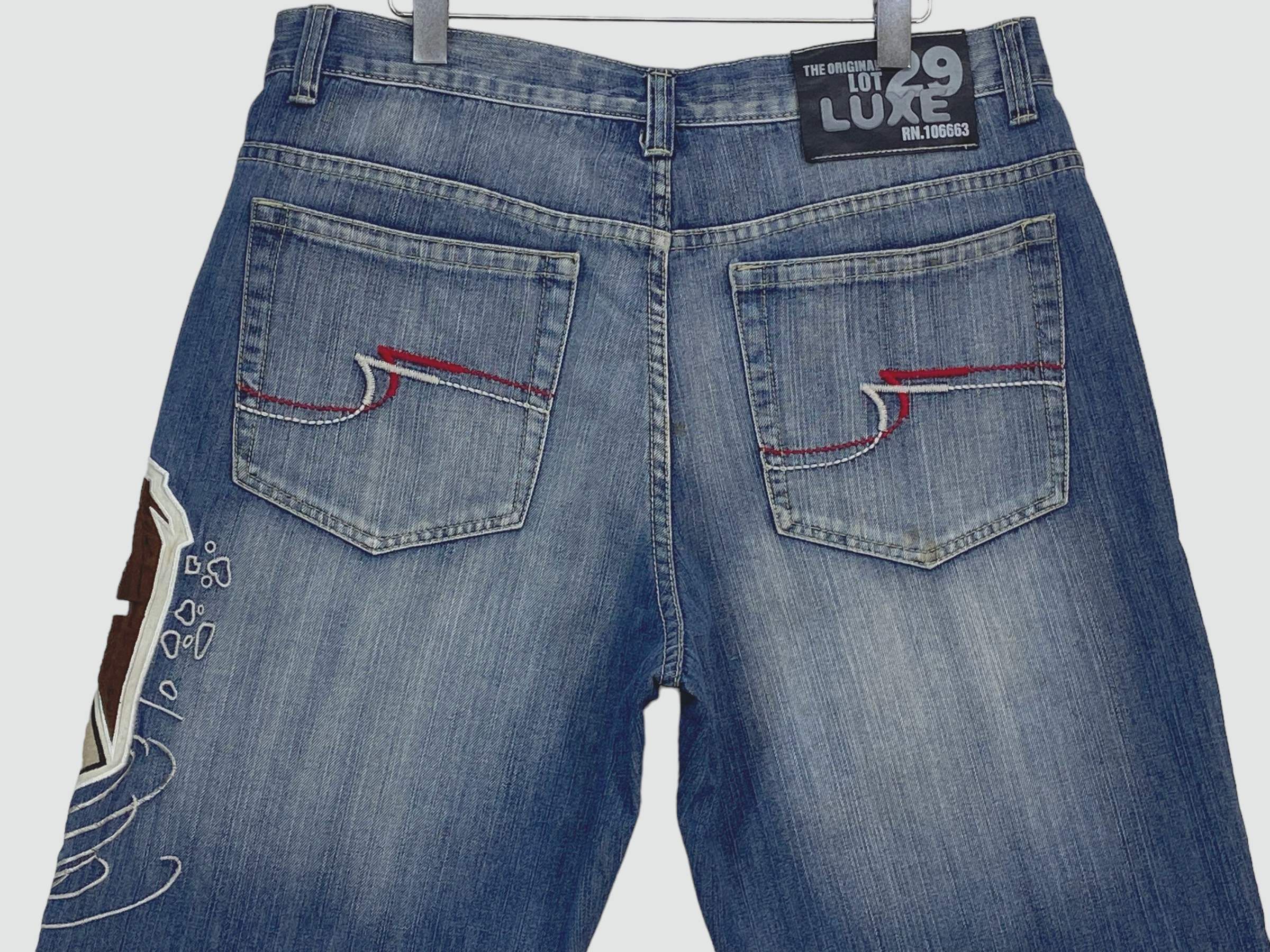 Japanese Brand Lot29 Luxe Baggy Jeans Tanzamania Devil Patchwork Jeans Size US 37 - 9 Thumbnail