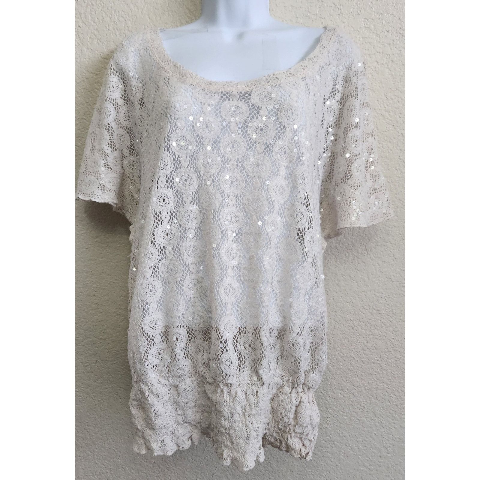 Other Deb White Lace Sequin Dolman Sleeve Top 1X Plus Lightweight Size XXL / US 16-18 / IT 52-54 - 1 Thumbnail