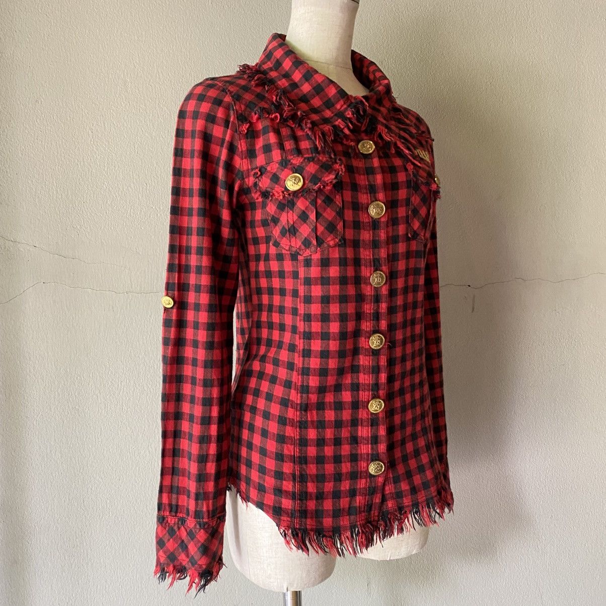 Designer × Japanese Brand GARULA Y2K Punk Red Black Check Frayed Shirt Size M / US 6-8 / IT 42-44 - 11 Thumbnail