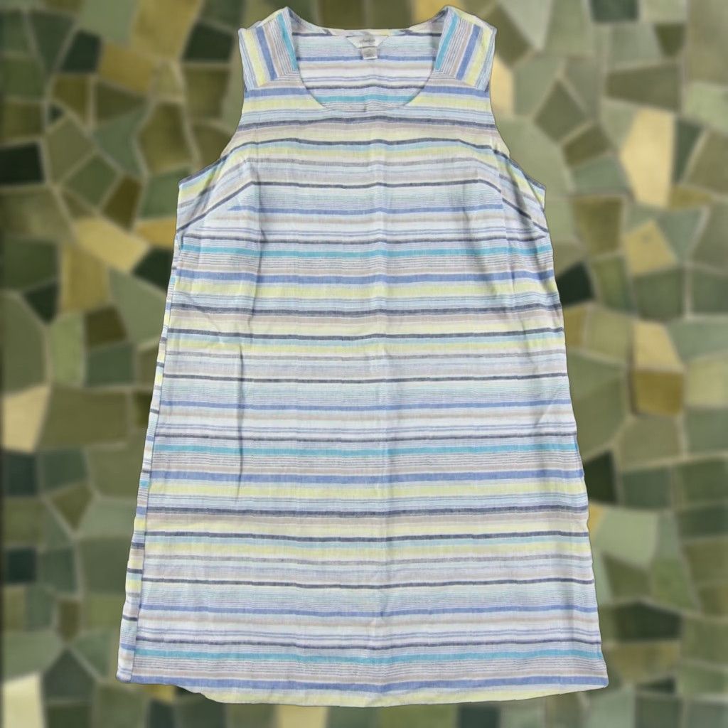 Vintage Cj Banks Linen Cotton Blue Yellow White Brown Stripe Tunic Tank Sun Dress 1X Size XL / US 12-14 / IT 48-50 - 1 Thumbnail