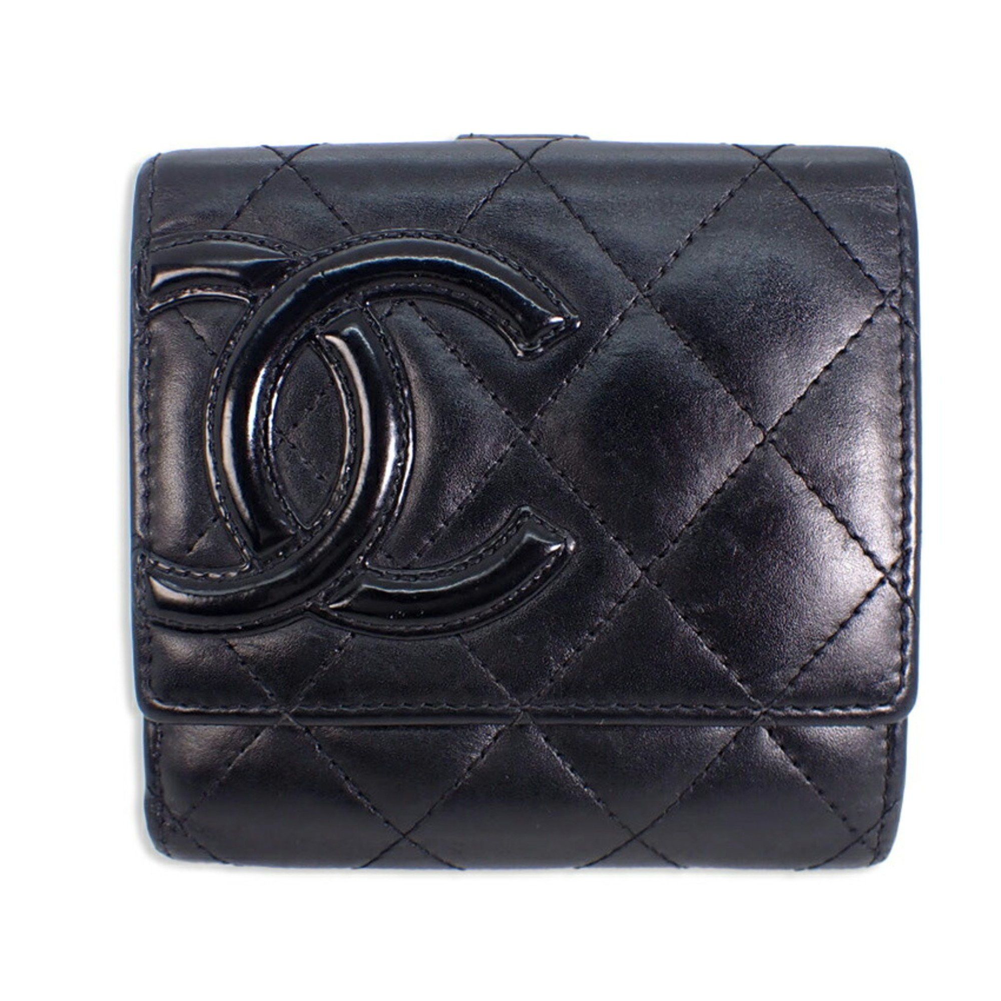 image of Chanel Cambon Line Black X Pink Bifold Wallet, Women's