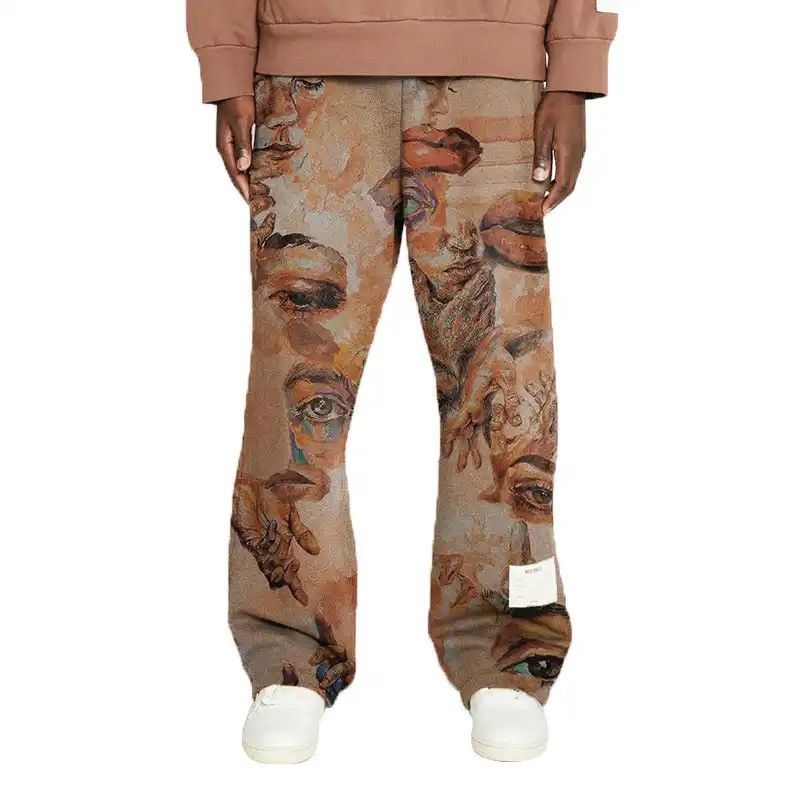 image of Vintage Face Graphic Trend Print Medium Waist Loose Casual in Brown, Men's (Size 32)