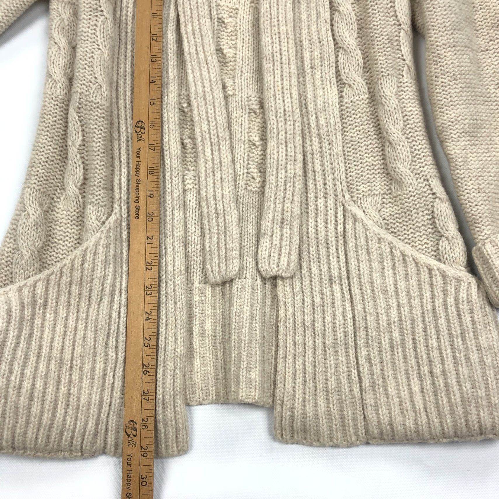 Vintage Marisa Christina Cardigan Beige Size M Sweater Cable Knit Ribbed Pockets Wool Women's Size M / US 6-8 / IT 42-44 - 3 Thumbnail
