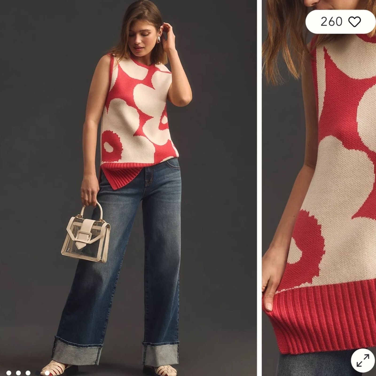 Marimekko Marimekko Tilma Unikko Knitted Wool Vest – White/Red Size XS Size XS / US 0-2 / IT 36-38 - 4 Thumbnail
