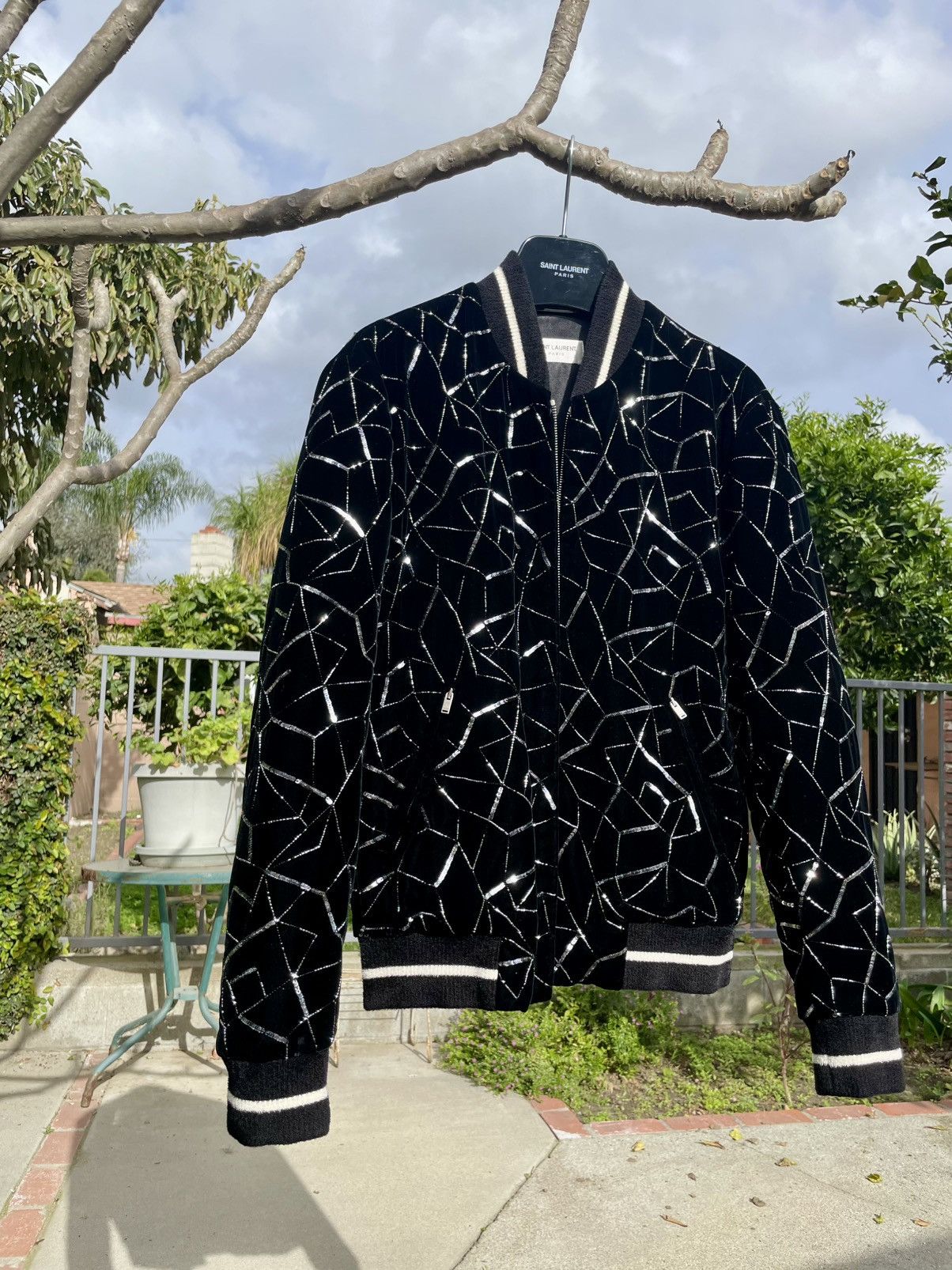 Saint Laurent Paris Saint Laurent Paris Teddy Varsity Sequin Bomber Jacket Black Size US S / EU 44-46 / 1 - 2 Thumbnail
