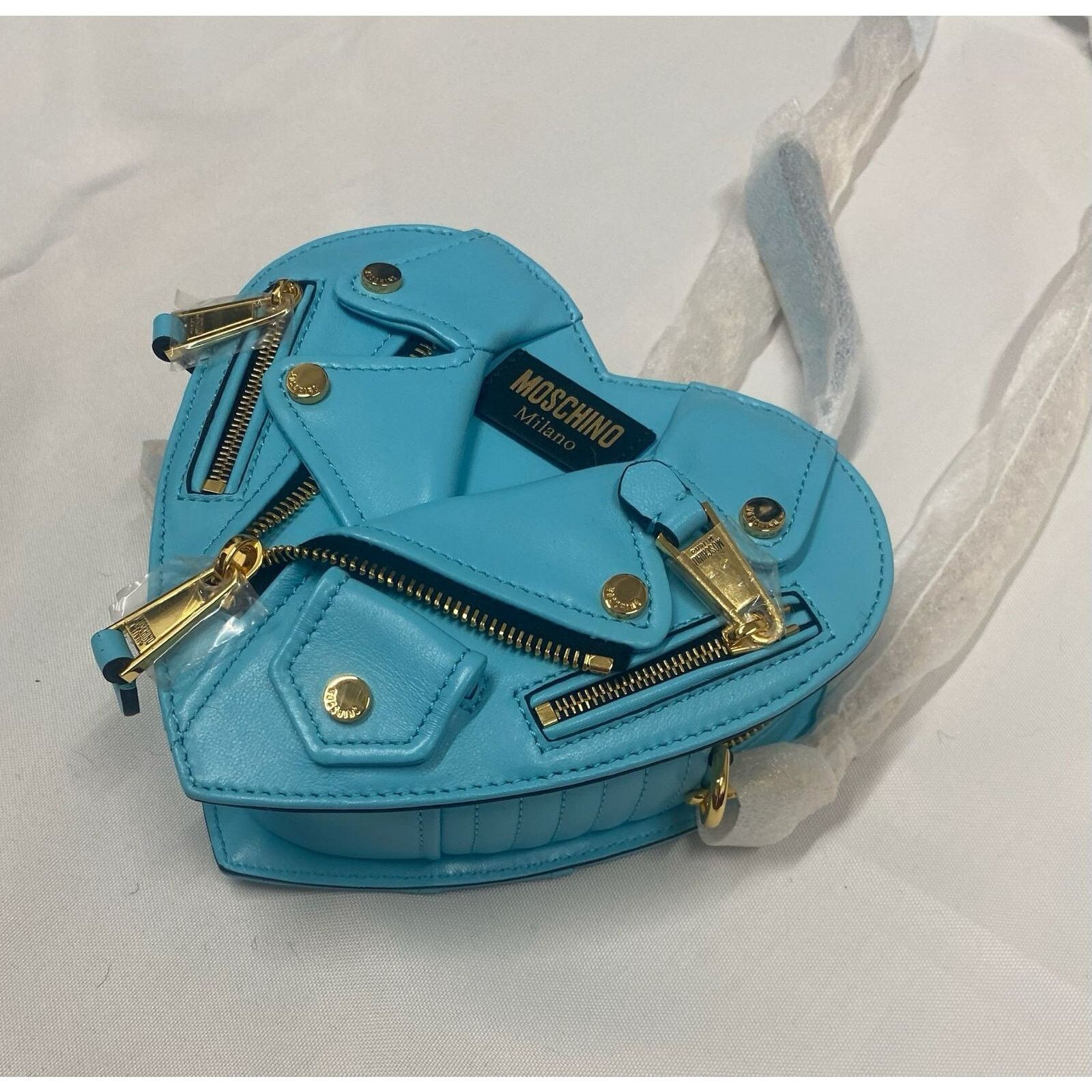Moschino SS22 MOSCHINO Couture Jeremy Scott Turquoise Heart Biker Bag Size ONE SIZE - 6 Thumbnail