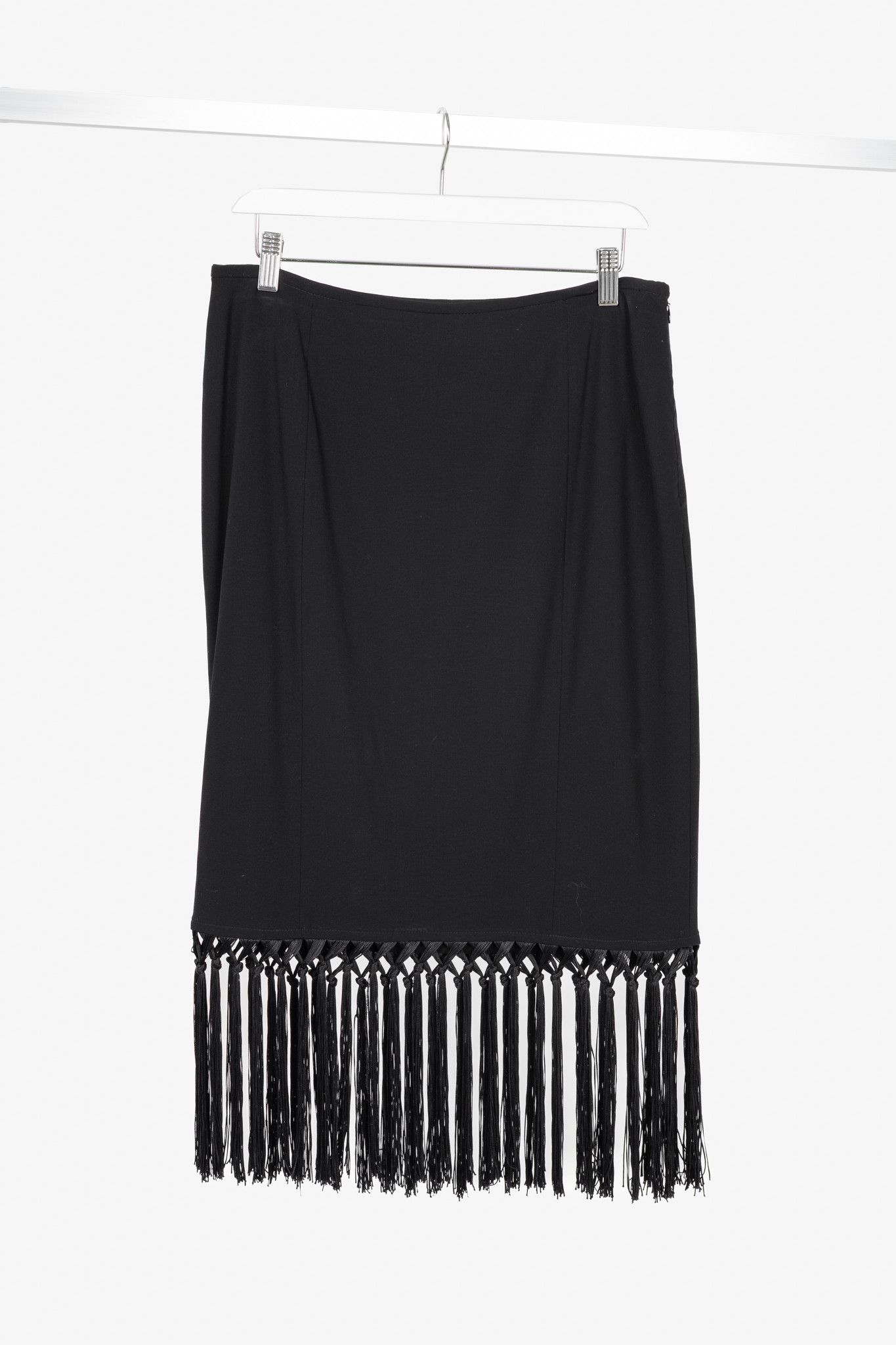 Escada Escada Black Wool-Crepe Fringe-Hem Pencil Skirt Size 32" / US 10 / IT 46 - 1 Thumbnail