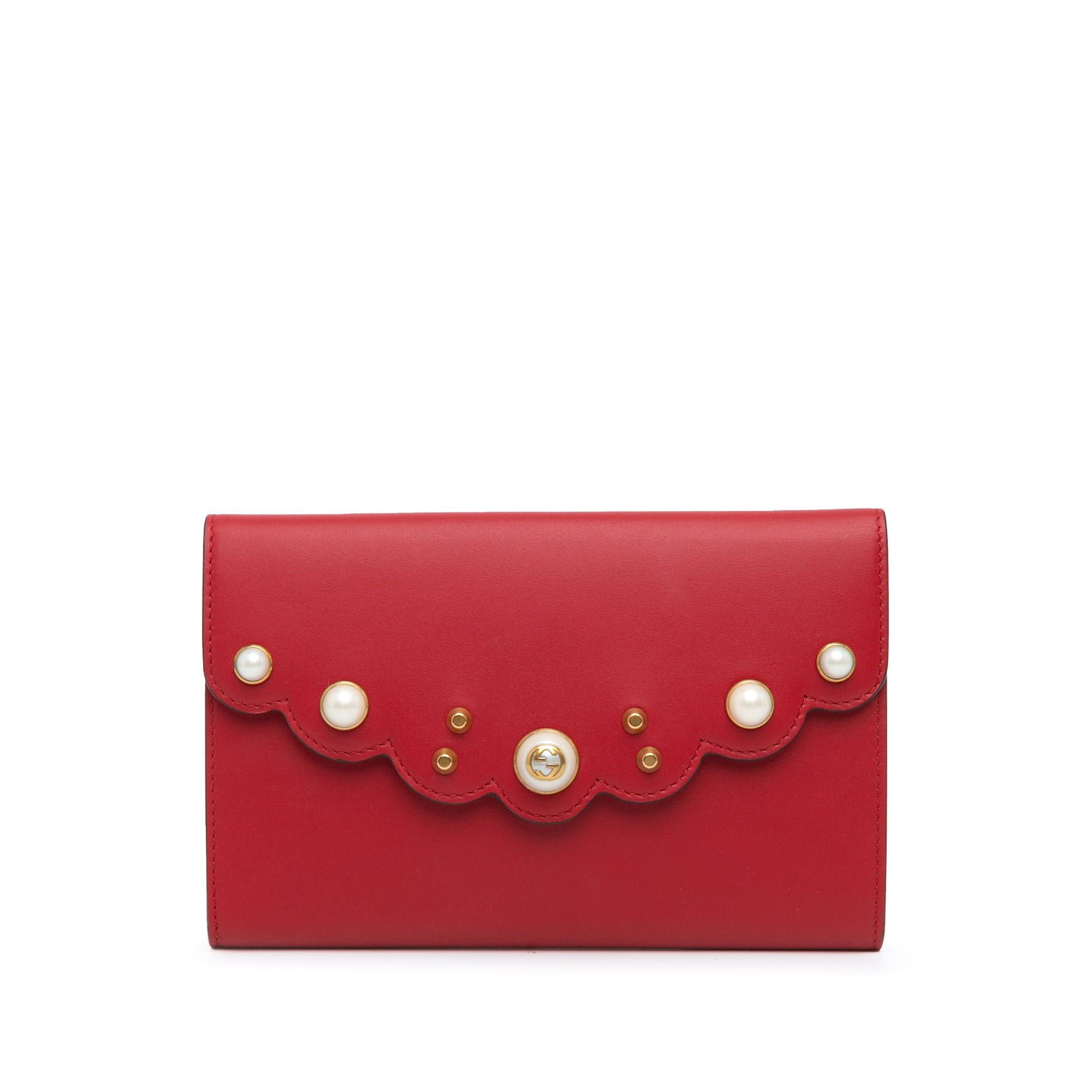 Gucci Gucci Leather Peony Pearly Wallet on Chain Red Size ONE SIZE - 1 Thumbnail