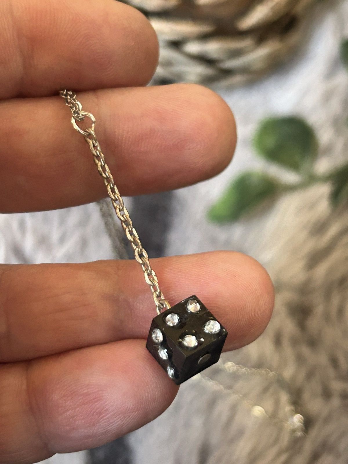 Handmade Handcrafted vintage clear rhinestone dice pendant necklace Size ONE SIZE - 6 Thumbnail