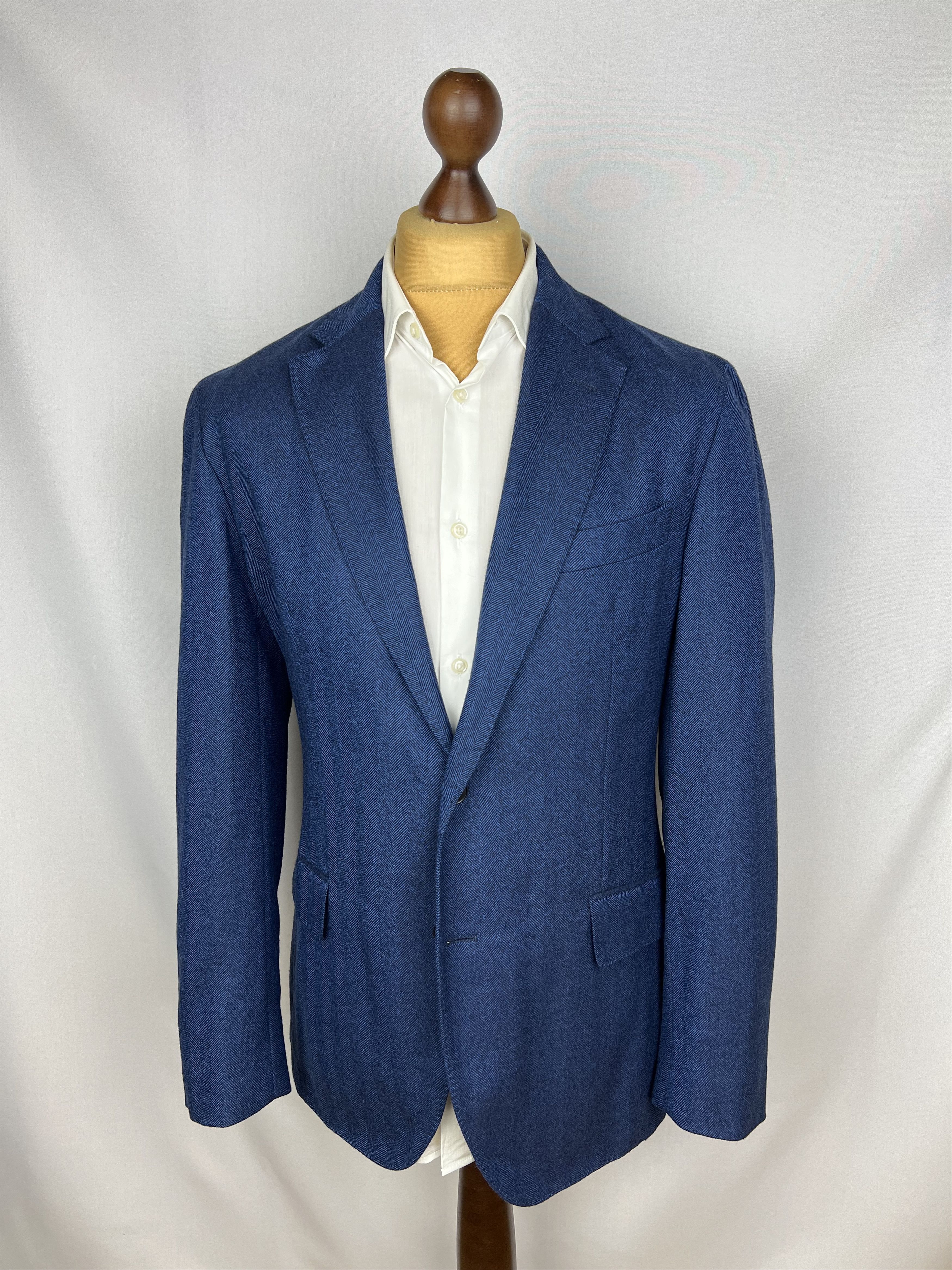 Bright-Blue Herringbone Soft Wool Half-Lined Sport Coat