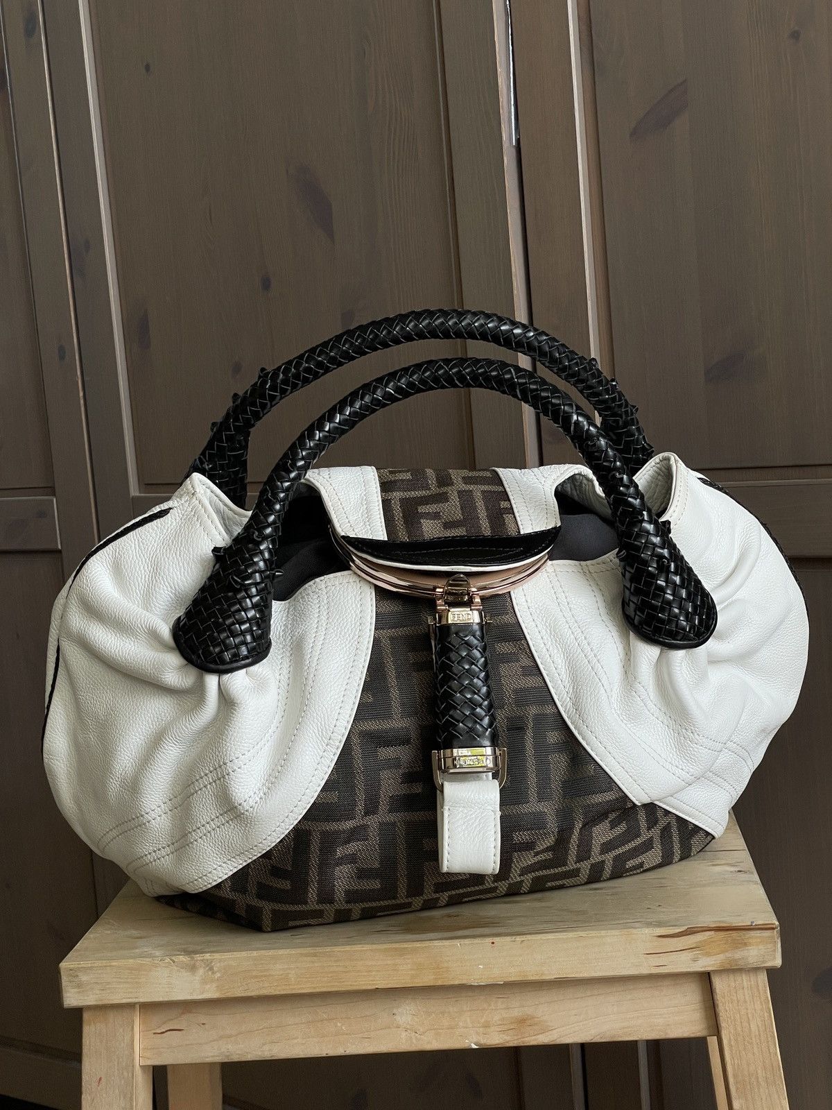 Vintage Fendi Spy Bag white leather & monogram