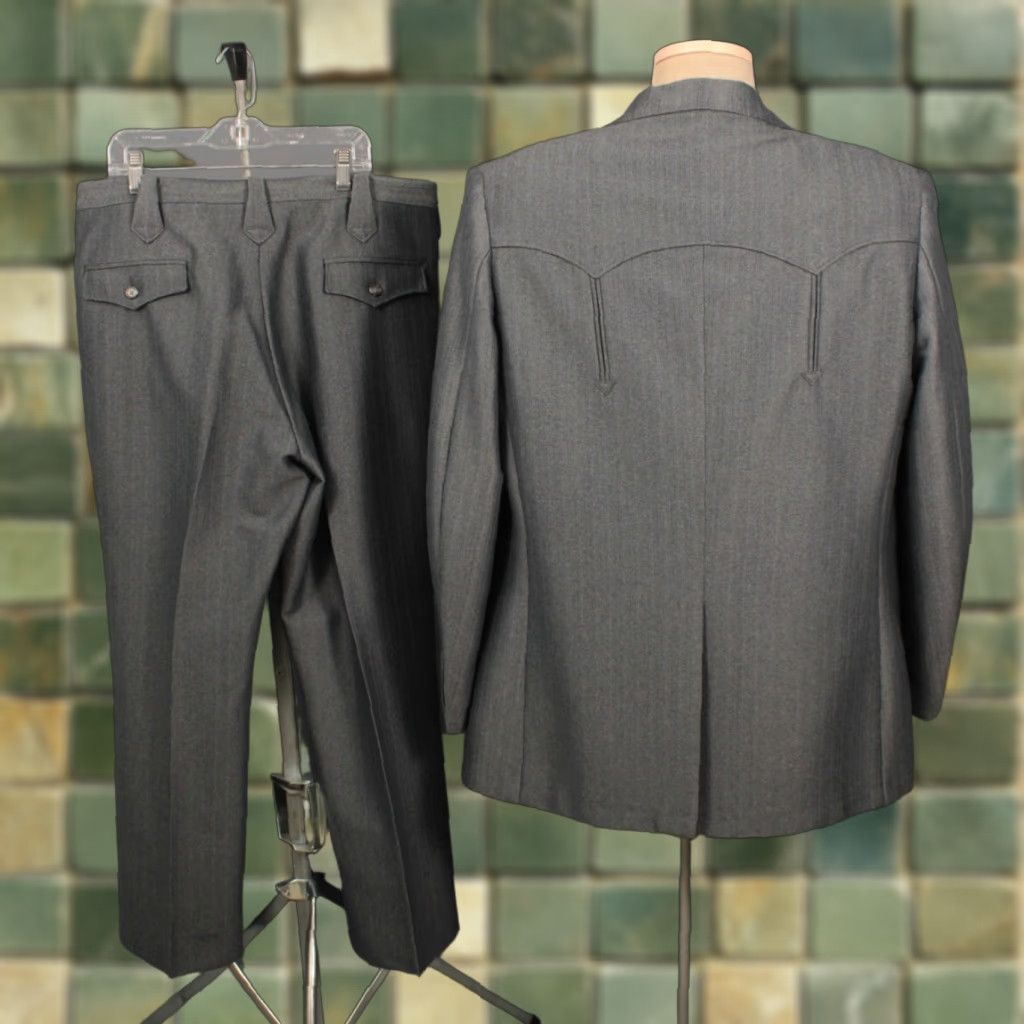 Vintage VINTAGE Pagano Western Leisure Suit Jacket Main Selling Point Shirt Mens 70s 46 XL Gray Polyester 36x28 49-inch Chest 70s Vintage Theme Mens Size 36R - 1 Thumbnail