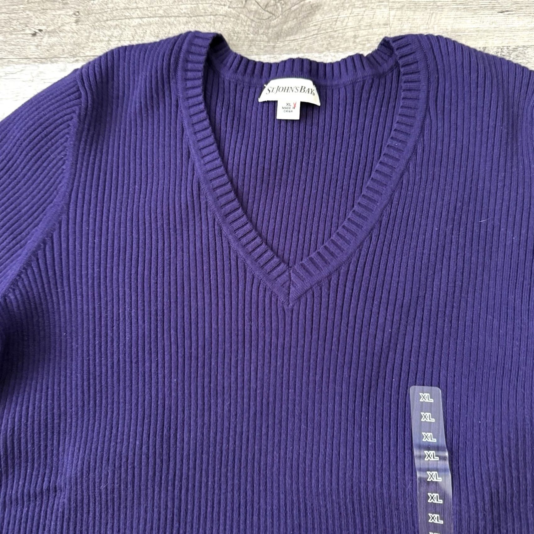 Vintage St. John's Bay Ribbed V-Neck Sweater Womens XL Purple Cotton Nylon Pullover NEW Size XL / US 12-14 / IT 48-50 - 3 Thumbnail
