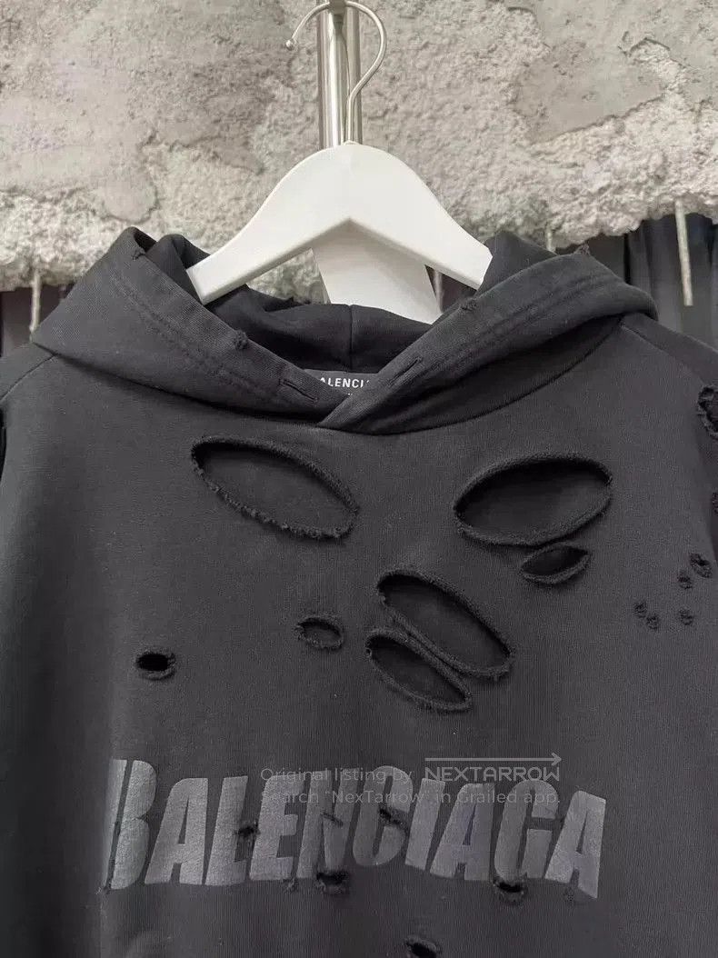 Balenciaga Balenciaga Black Distressed Hoodie Sweatshirt. Size US S / EU 44-46 / 1 - 5 Thumbnail