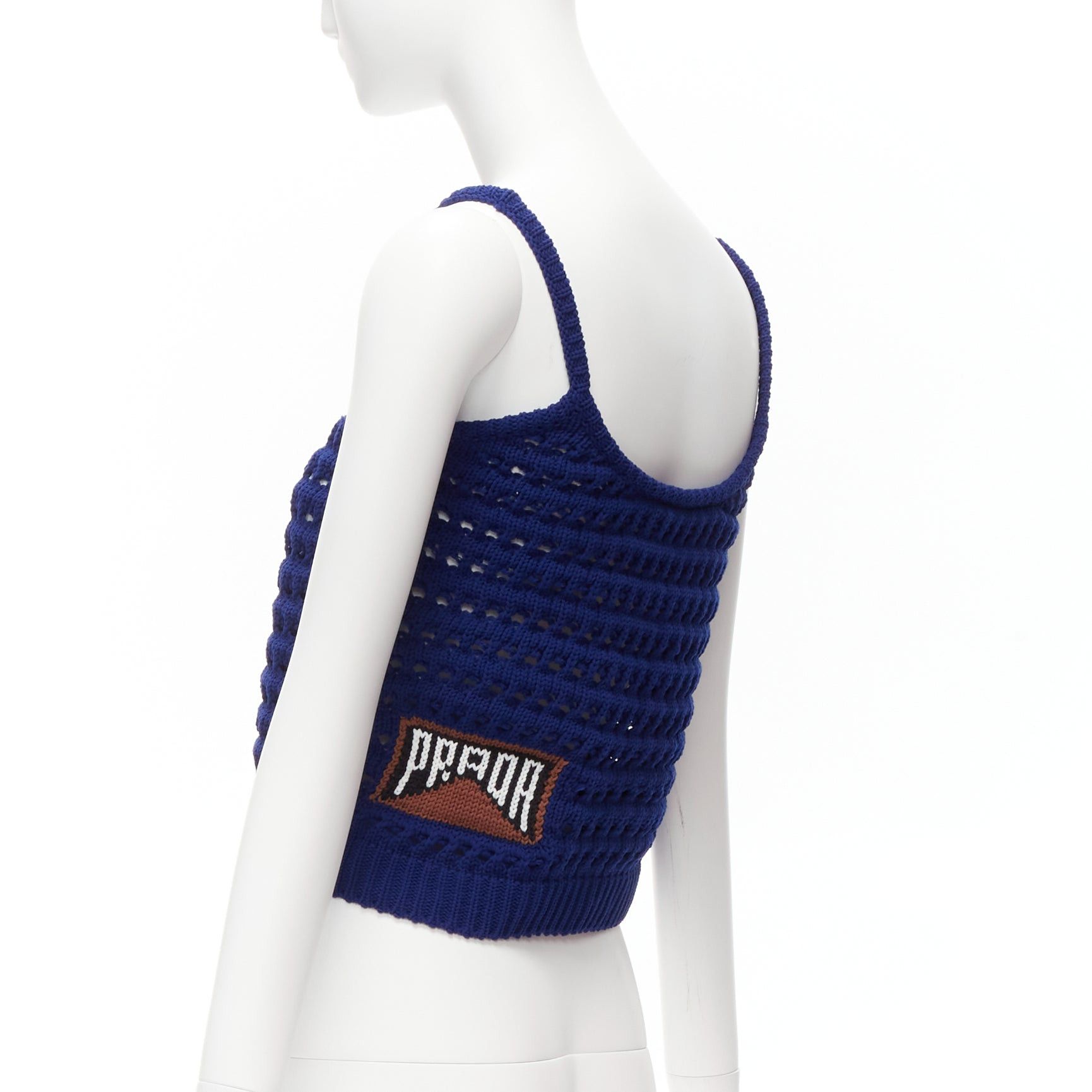 Prada PRADA 2018 blue brown black logo crochet knit cropped tank top IT36 XXS Size XS / US 0-2 / IT 36-38 - 1 Thumbnail