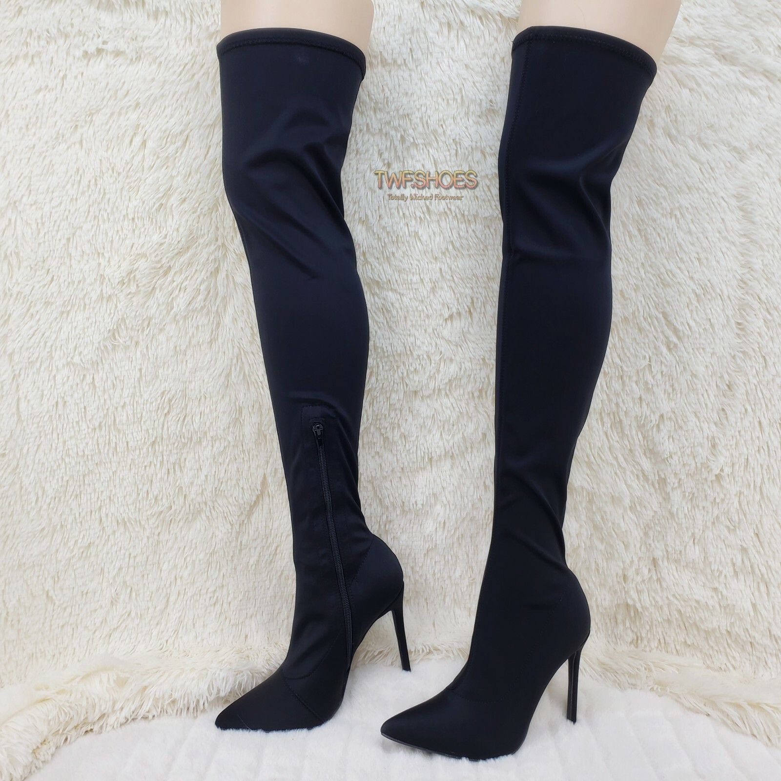 Other Mark Black Stretch Pointy Toe Stocking High Heel Thigh High Size US 9 / IT 39 - 1 Thumbnail