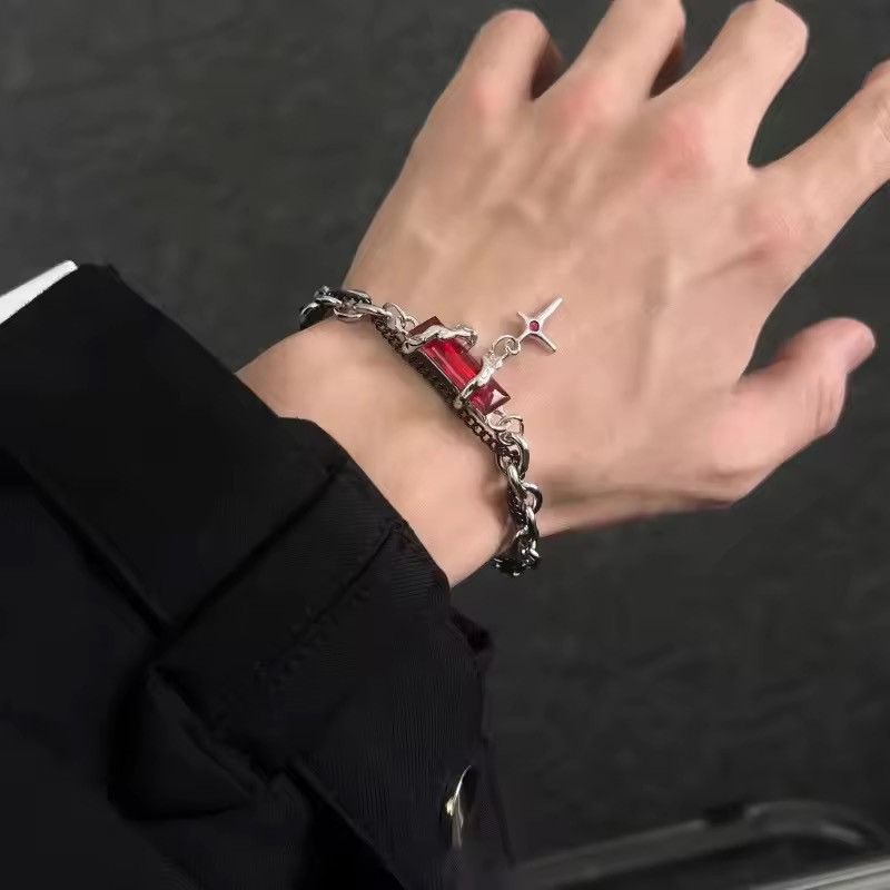 Japanese Brand Gothic Gemstone Cross Bracelet - Grunge Cybercore Chain Size ONE SIZE - 1 Thumbnail