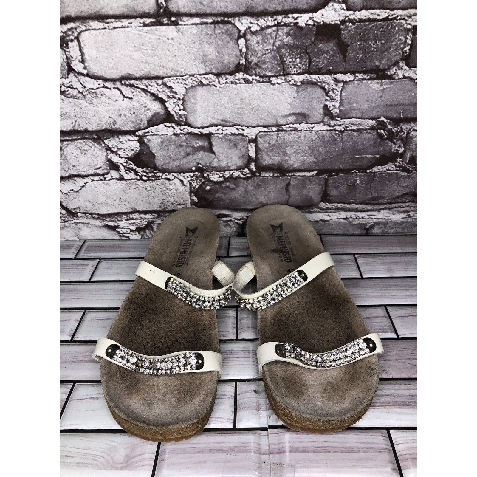 Mephisto Mephisto White Rhinestone Crystal Strap Slide Cork Sandals W Size US 11 / IT 41 - 19 Thumbnail