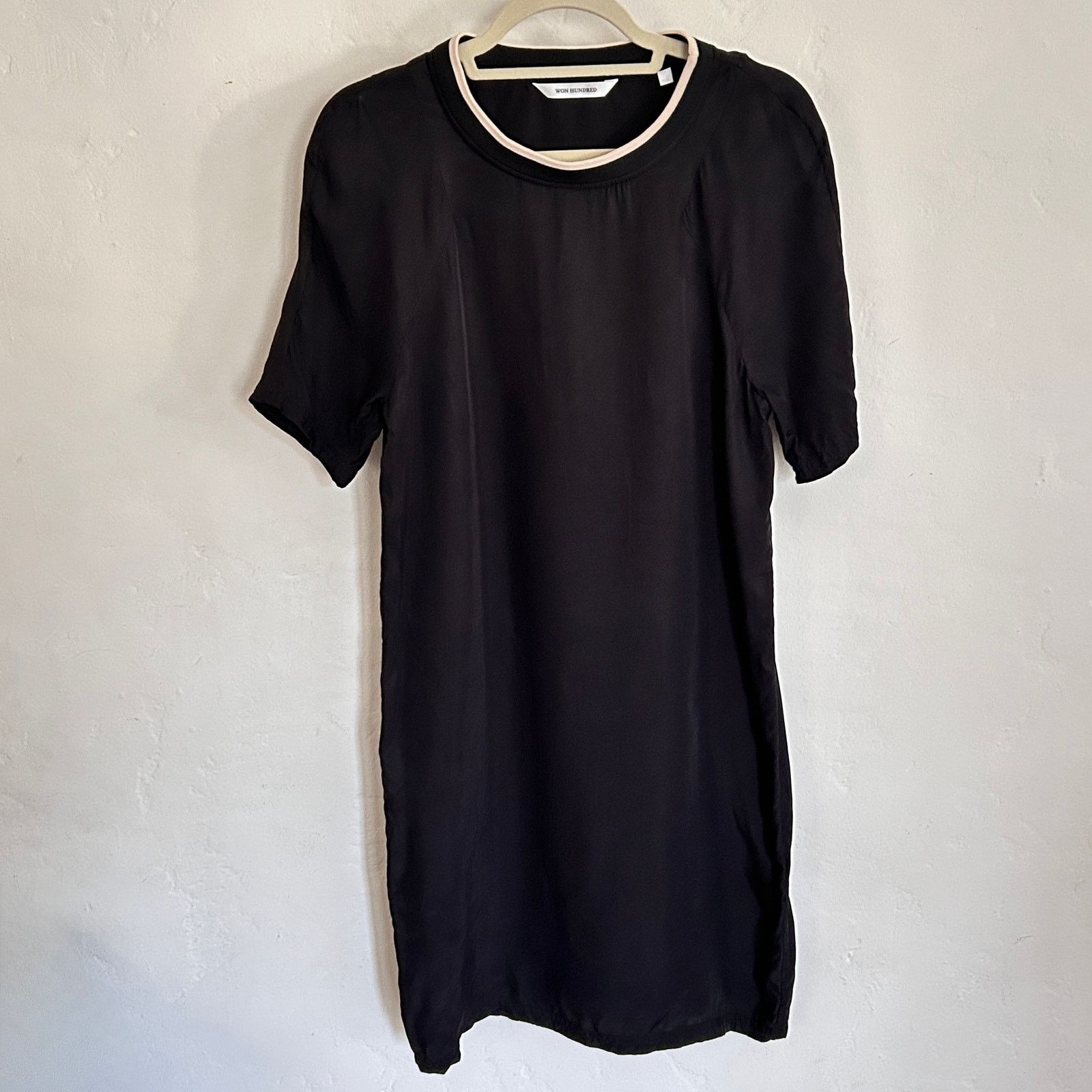 Won Hundred Won Hundred Cheryl Black Cupro Dress Size 36 Contrast Collar Size S / US 4 / IT 40 - 3 Thumbnail
