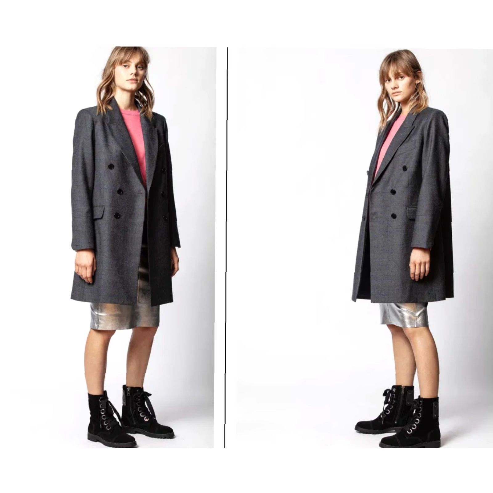 Zadig & Voltaire ZADIG & VOLTAIRE Mina Carreaux Coat Jacket Women XS Grey Wool Double Breasted Coat/Jacket Size XS / US 0-2 / IT 36-38 - 2 Thumbnail
