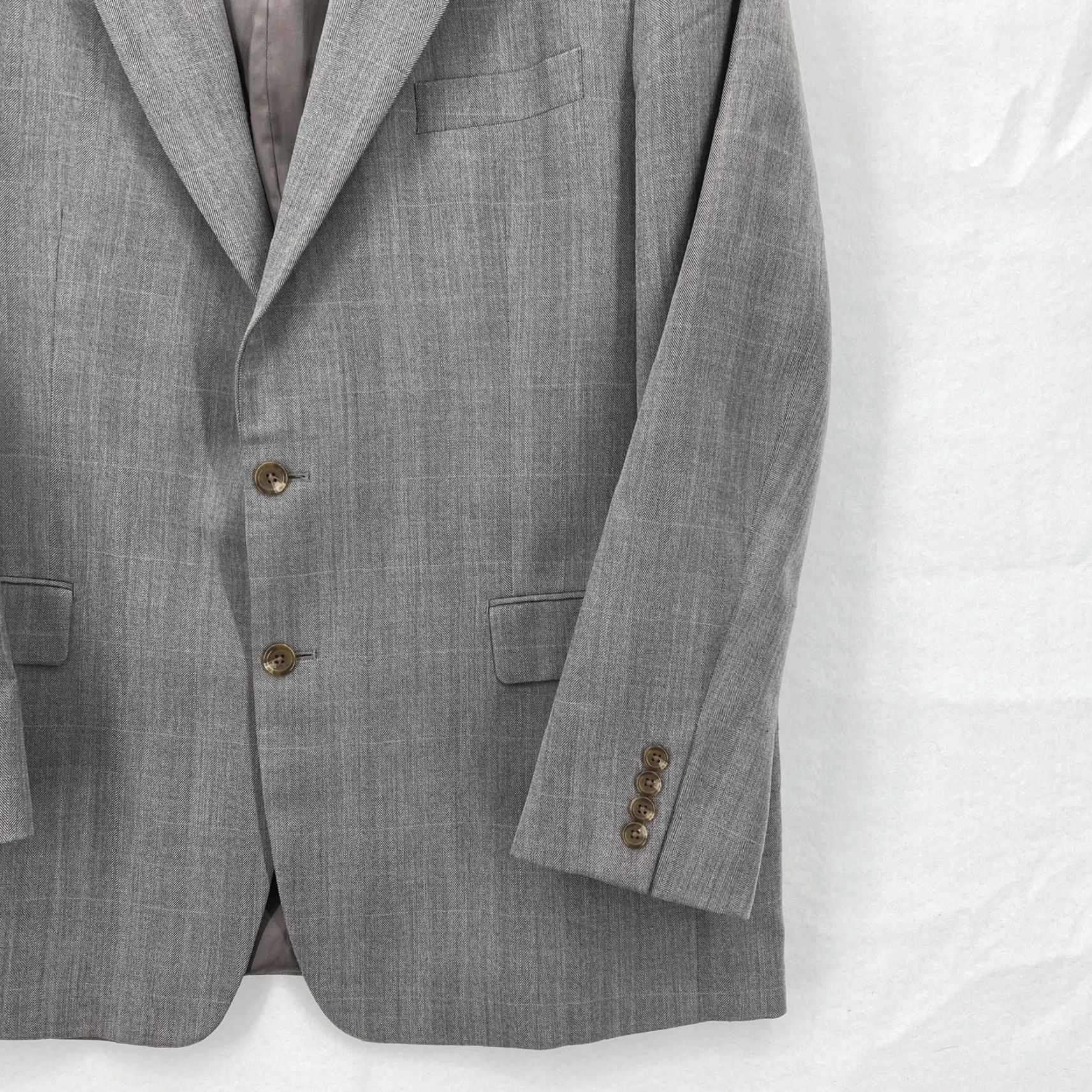 Ralph Lauren VINTAGE Lauren Ralph Lauren Blazer Mens 46L Gray Plaid Wool Two-Button LRL Sport Coat Dressy Formal Wedding Biz Mens Size 46R - 3 Thumbnail