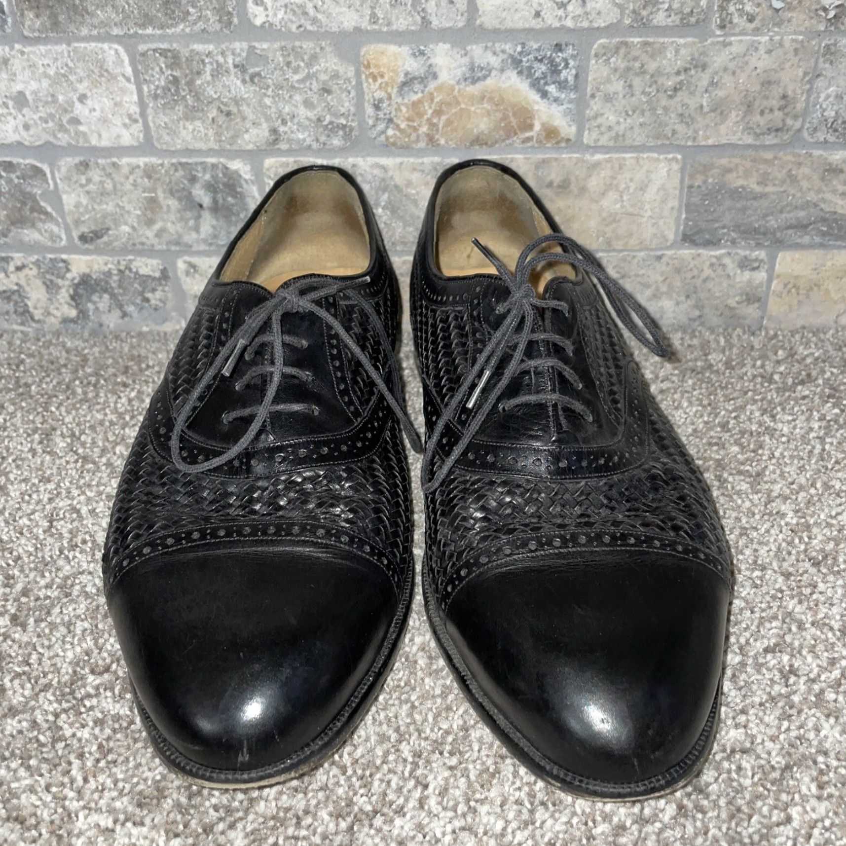 Mezlan MEZLAN Black Cap Toe Weave Oxford Dress Shoes Mens 10 M Size ONE SIZE - 3 Thumbnail