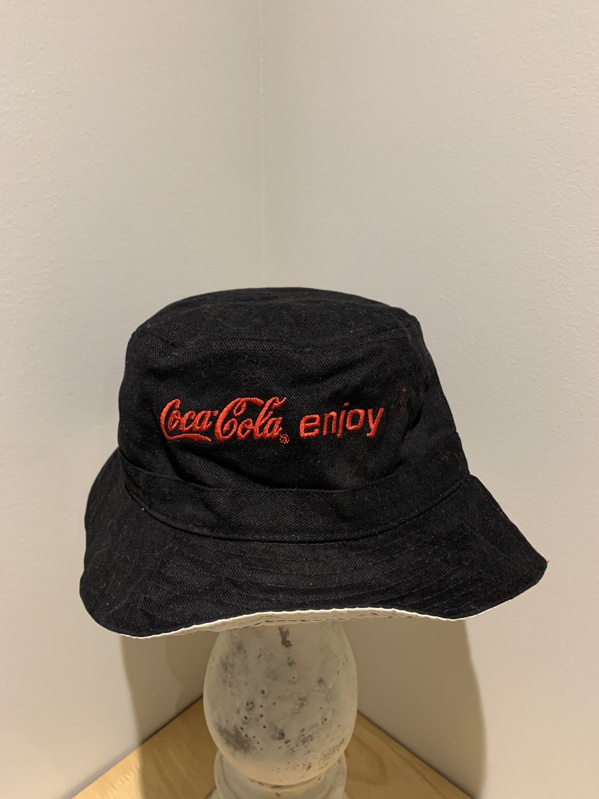 image of Coca Cola Reversible Embroidered Bucket Hat in Black/White, Men's