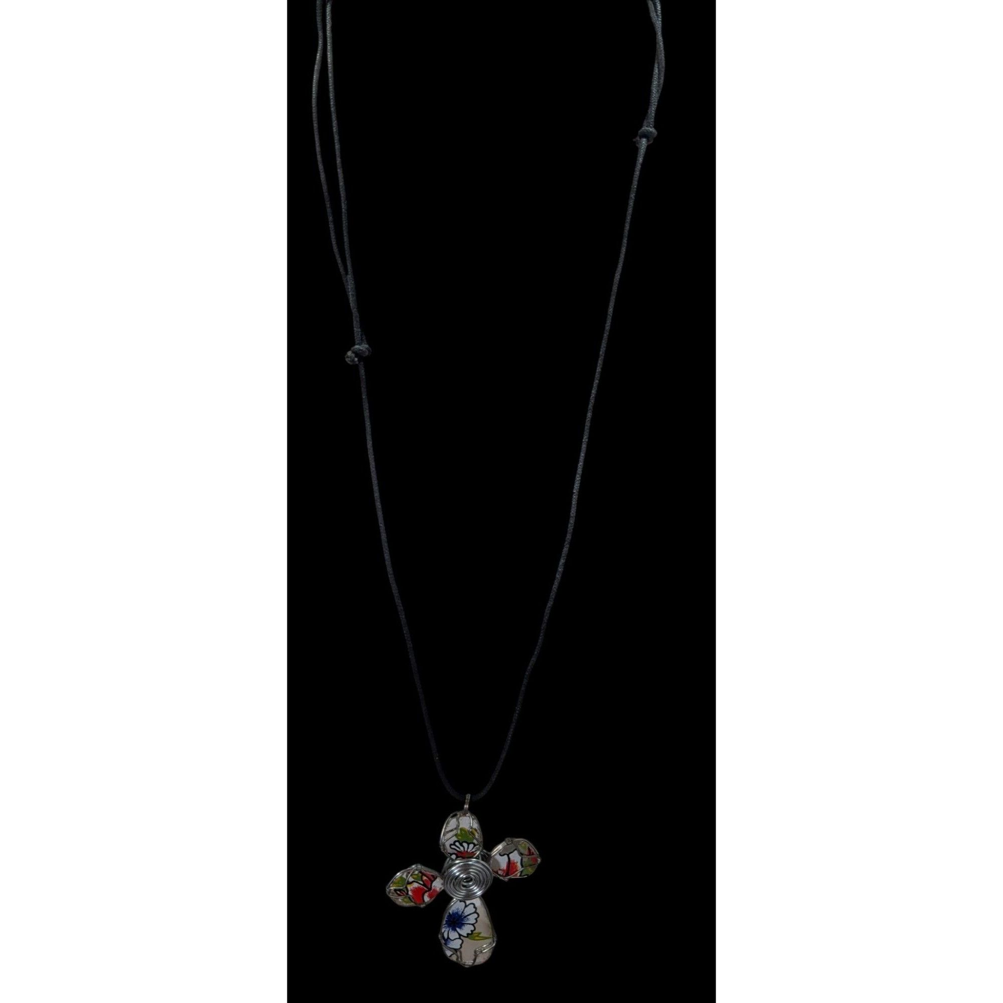 Other Floral Wire Wrapped Glass Cross Pendant Necklace Size ONE SIZE - 3 Thumbnail