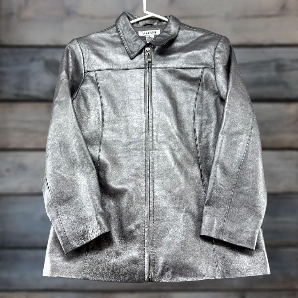 Alfani VINTAGE Alfani Jacket Womens M Silver Full Zip Lined Long 90s Jacket Size M / US 6-8 / IT 42-44 - 1 Thumbnail