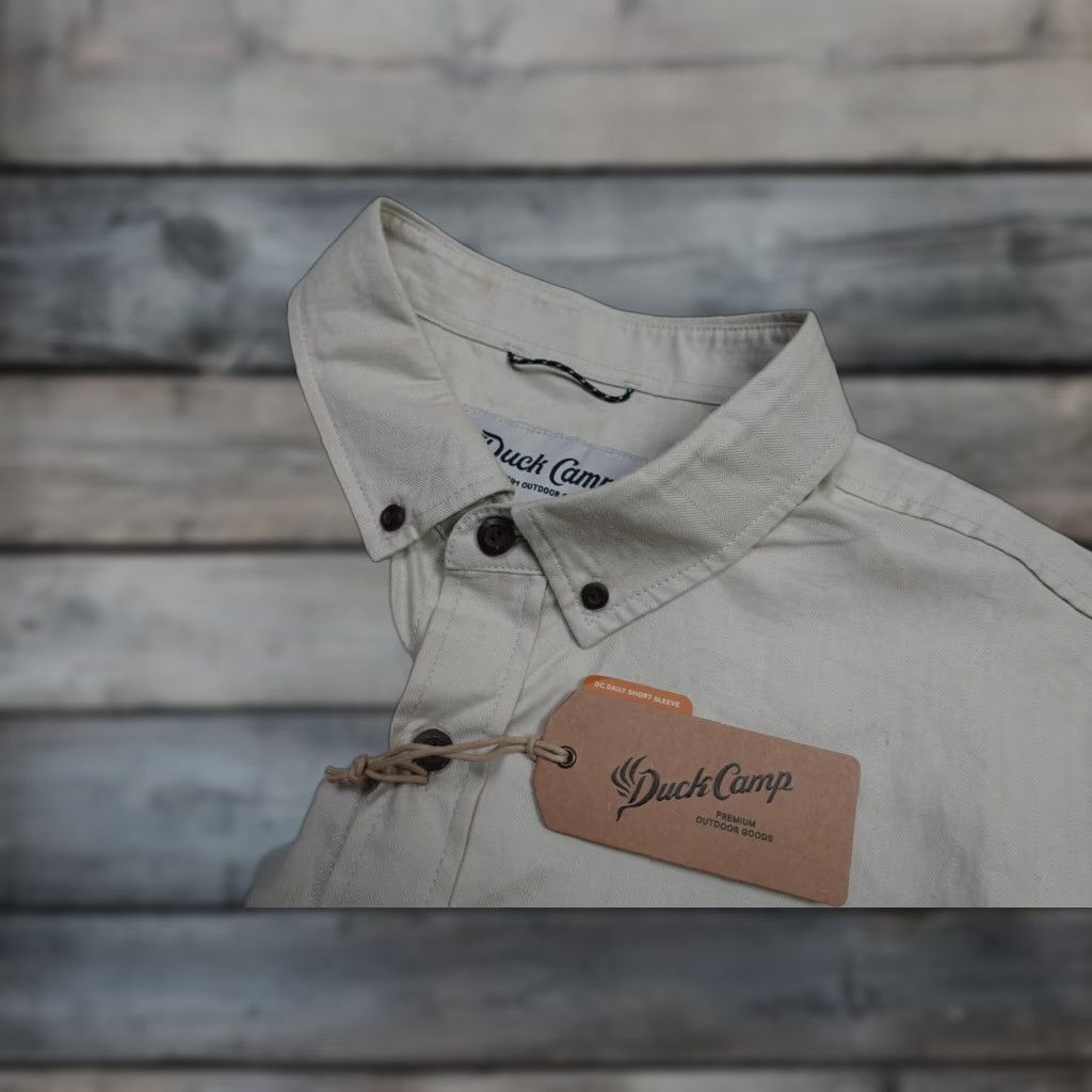 Vintage Duck Camp Shirt Mens 2XL Beige Short Sleeve Button Down Herringbone Casual NWT Size US XXL / EU 58 / 5 - 1 Thumbnail