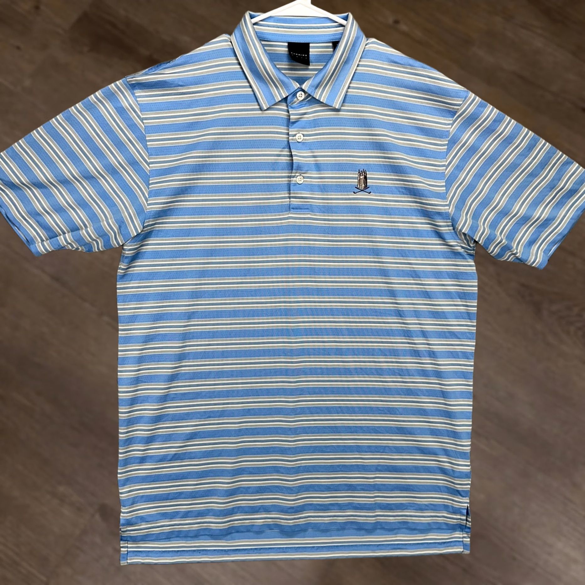 Vintage Dunning Golf Mens Polo Shirt XL Light Blue Gray Stripe Short Sleeve Rugby Logo Size US XL / EU 56 / 4 - 1 Thumbnail