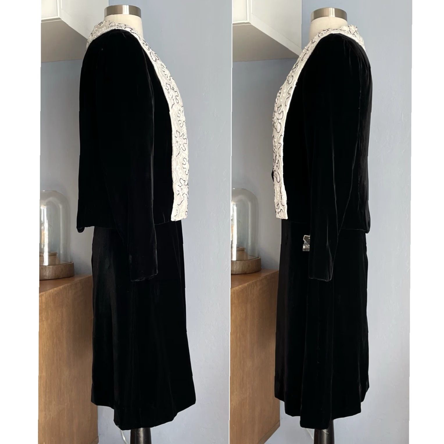 Vintage VINTAGE Jack Bryan Velvet Beaded Dress & Jacket Suit Black White M Woman’s 1960s Eveningwear Rhinestone Party Size M / US 6-8 / IT 42-44 - 3 Thumbnail