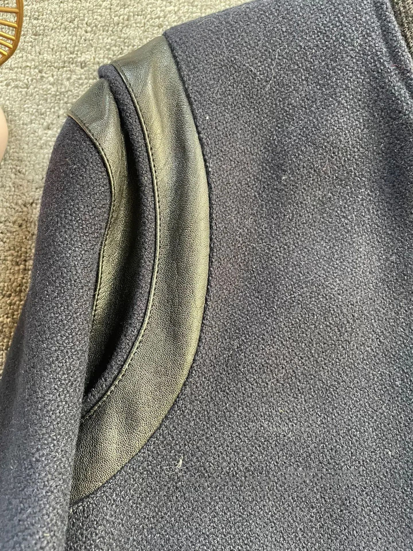 Saint Laurent Paris Saint Laurent Navy Wool Leather Sleeve Jacket. Size US M / EU 48-50 / 2 - 5 Thumbnail