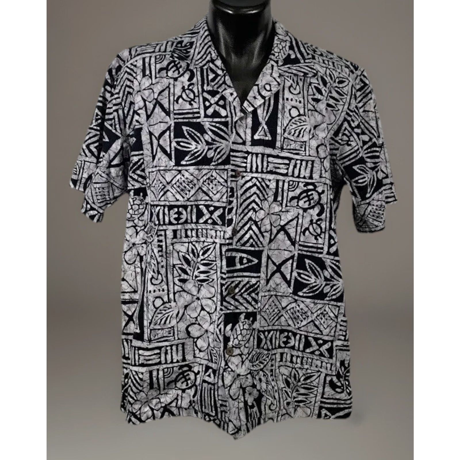 Vintage VINTAGE Mens Favant Grey & Black Tribal ButtonUp 100% Cotton Hawaiian Shirt Size Large Size US L / EU 52-54 / 3 - 2 Thumbnail