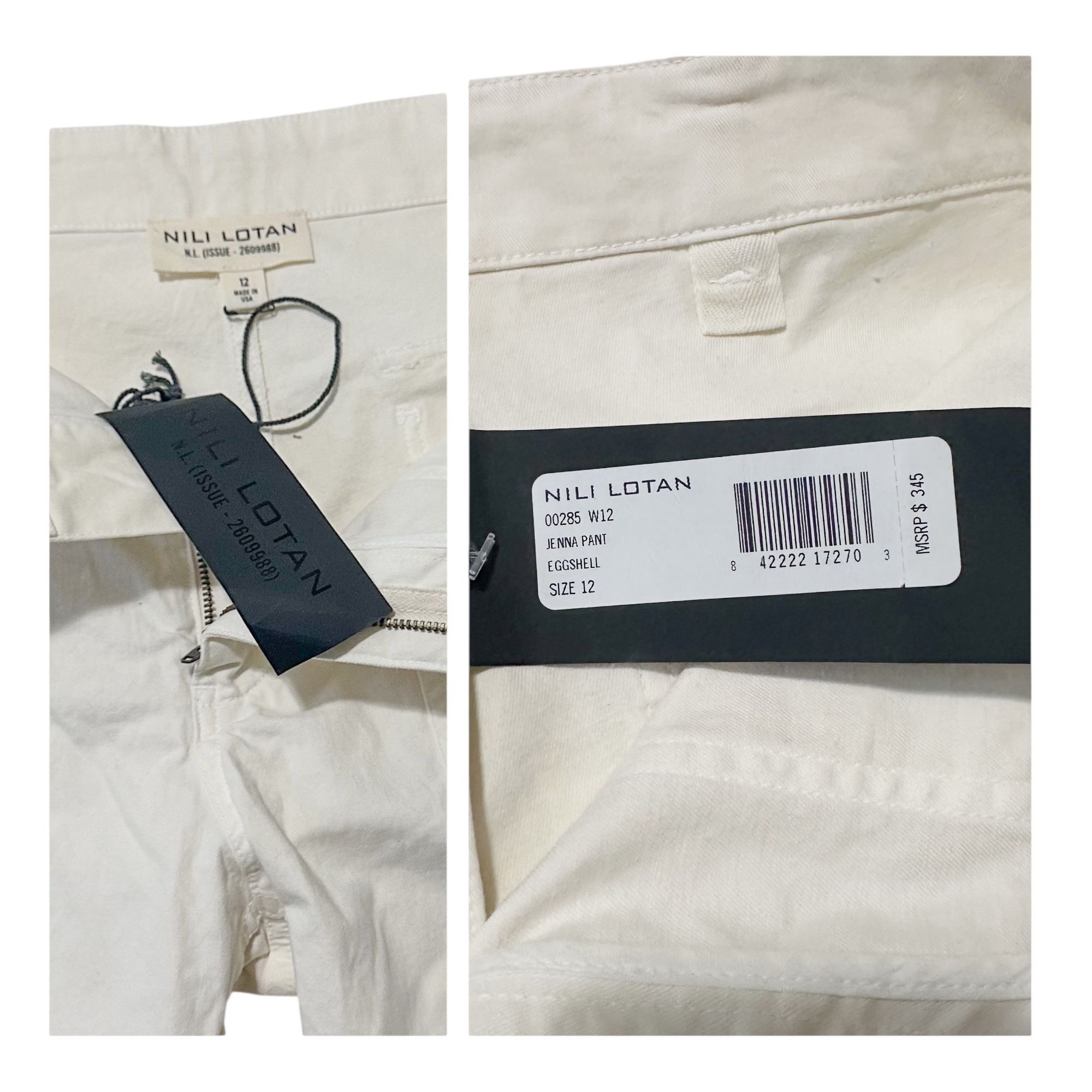 Nili Lotan Nili Lotan Jenna Pants in Eggshell, Size 12, NWT Size 34" / US 12 / IT 48 - 4 Thumbnail