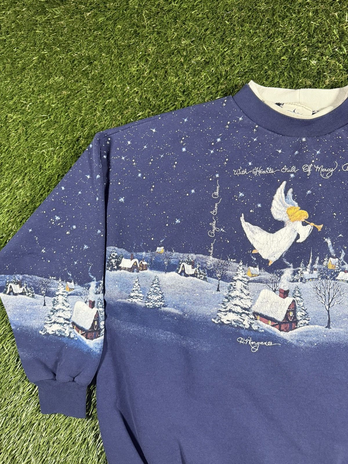 Vintage Vintage 90s Winter Christmas Angel All Over Print Crewneck Size US M / EU 48-50 / 2 - 2 Thumbnail
