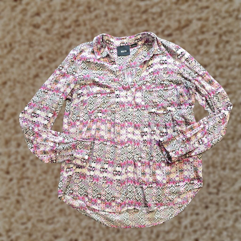 Vintage Maeve Top Womens Small Pink Geometric Long Sleeve Blouse Size S / US 4 / IT 40 - 1 Thumbnail