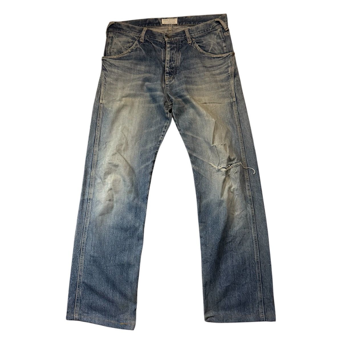 Japanese Brand 🔥🇯🇵 Archival Spellbound Domingo Distressed Fatique Denim Size US 35 - 1 Thumbnail