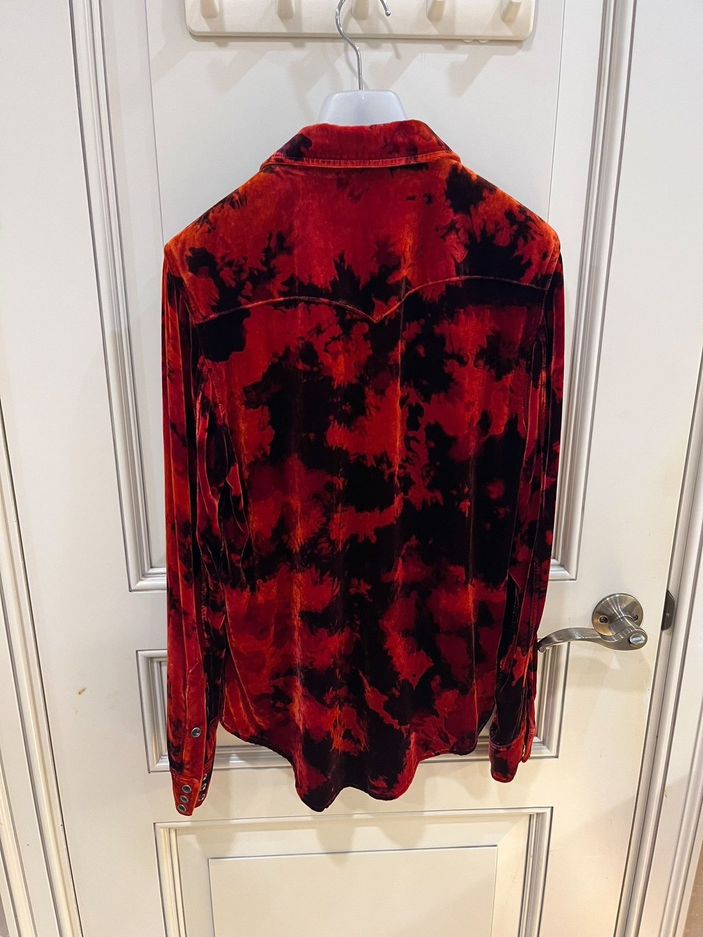 Saint Laurent Paris Saint Laurent Red Tie-Dye Velvet Western Shirt Size US M / EU 48-50 / 2 - 4 Thumbnail