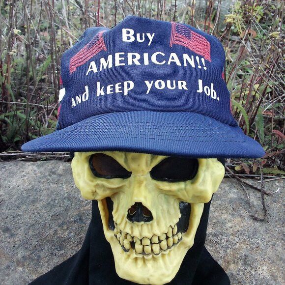 Vintage Vintage Buy American Keep Your Job Three Stripe Trucker Hat Size ONE SIZE - 1 Thumbnail