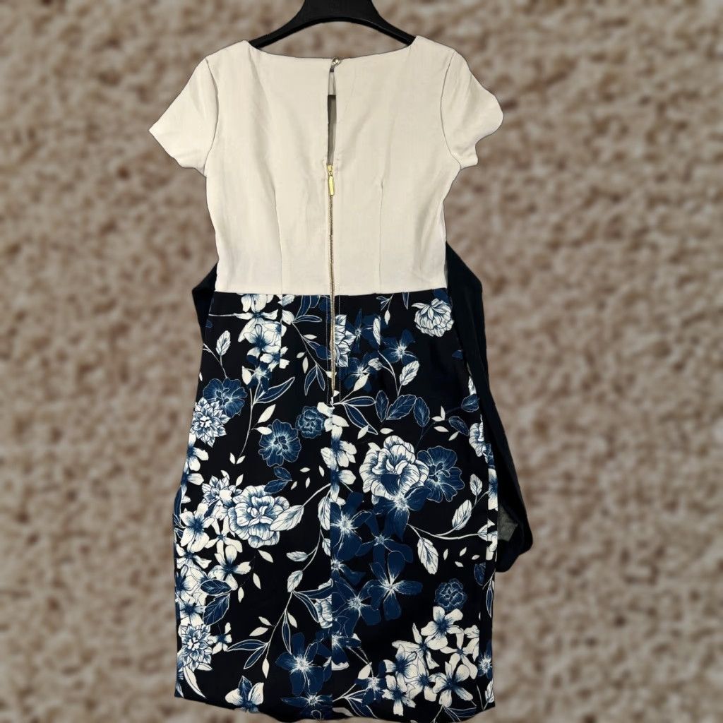 CLOSED Closet Dress Womens 6 Blue Floral Back Zip Belted Made London Ladies Size M / US 6-8 / IT 42-44 - 1 Thumbnail