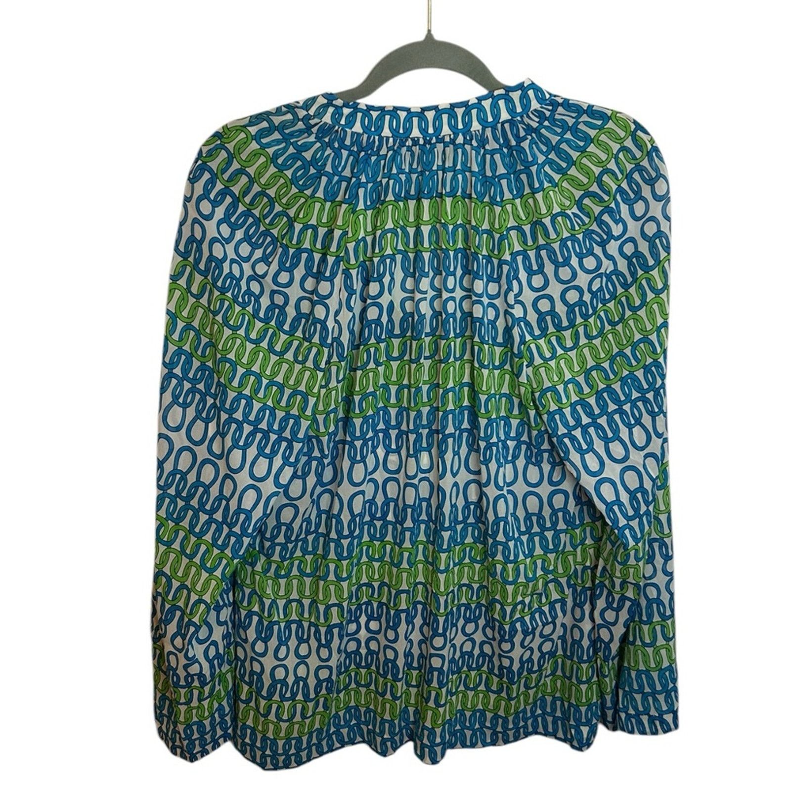Trina Turk Trina Turk Blue and Green Silk Patterned Blouse Size L / US 10 / IT 46 - 2 Thumbnail
